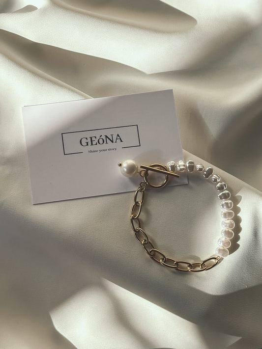 Dual Grace Bracelet | Pearl & Chain Harmony