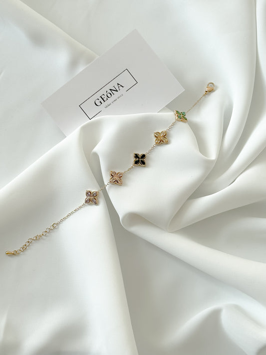 Golden Clover Blossom Bracelet – Five Vibrant Floral Hues
